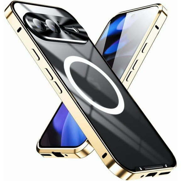 Magnetic for Google Pixel 9 Case Compatible with MagSafe Charger Ultra Slim Matte PC Back Metal Frame Bumper Scratch Resistant Safety Lock Shockproof Protective Case, Gold
