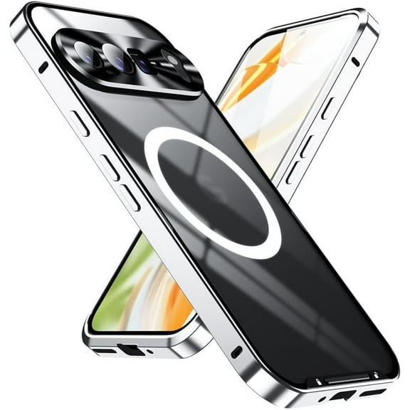 Magnetic for Google Pixel 9 Pro XL Case Compatible with MagSafe Charger Ultra Slim Matte PC Back Metal Frame Bumper Scratch Resistant Safety Lock Shockproof Protective Case, Silver