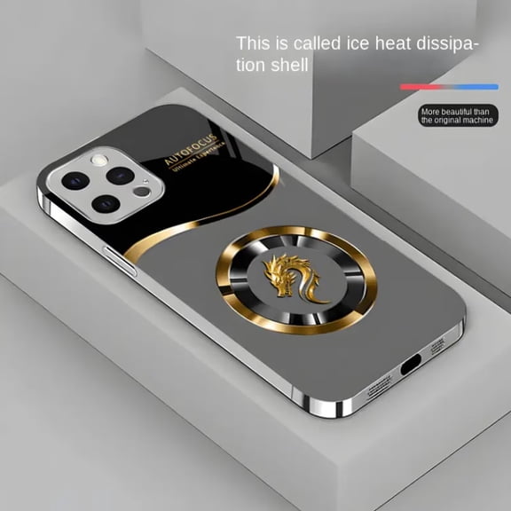 Magnetic Gradient Dragon Pattern Glass Phone Case, Compatible with Magsafe All-Inclusive Anti-Fall Case for iPhone 16/15/14/13/12ProMax