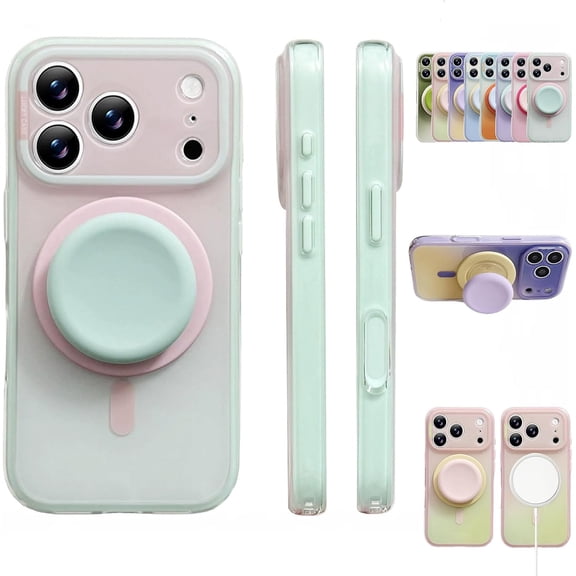 Magnetic Gradient Phone Case with Built-in Adjustable Stand, 2-in-1 Double Layer Silicone Full Camera Protection Anti-Drop Cover for iPhone