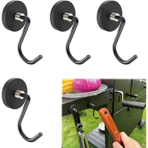 Magnetic Grill Hooks, Strong Magnetic Hook for Grill, Heavy Duty Magnet Hanger for Utensils, Powerful Magnet Hooks for BBQ Tools Refrigerator Toolbox Locker Kitchen Office, 4 Pack