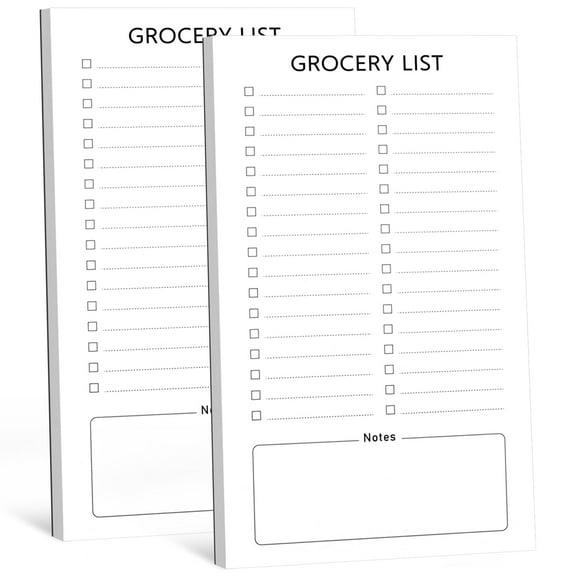 Magnetic Grocery List Pad for Fridge, 2 Pack Full Magnet Back Notepads for Refrigerator, Shopping Lists, To Do Lists, Reminders, 60 Sheets Per Pad, White