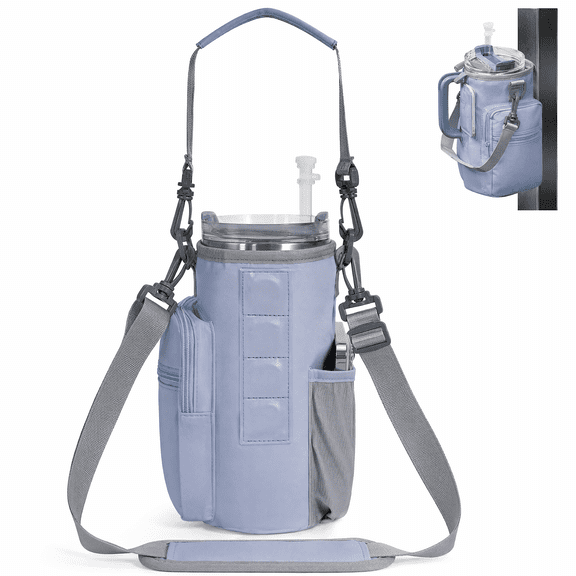 Magnetic Gym Water Bottle Bag | 30/40 oz Crossbody Water Bottle Holder|Lightweight Sling Water Bottle Carrier Fits Handled Tumbler with Phone Pocket, Adjustable Strap, Insulated Lining(Gray)