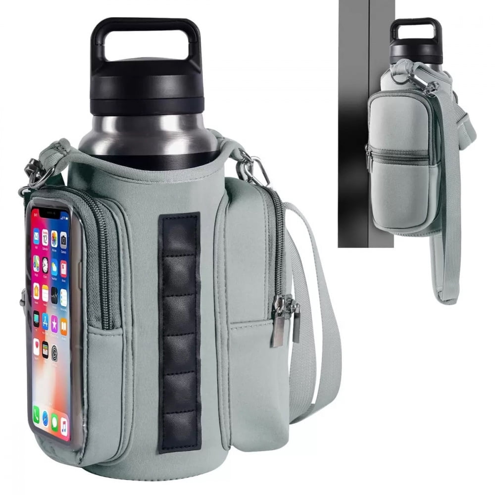 Magnetic Gym Water Bottle Bag with Transparent Window, Fits 21-40 oz