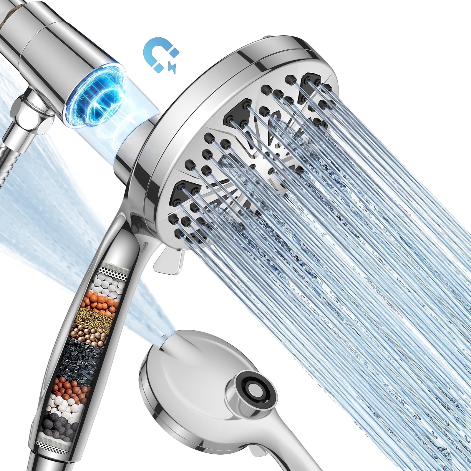 DukLik Magnetic Filtered Shower Head with Handheld 10 Spray Modes Detachable High Pressure Shower Head with 59 inch Hose(Model: 16992)