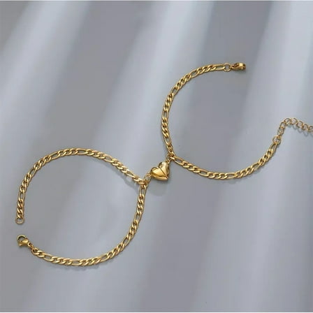 Magnetic Heart Couple Bracelets Set - Minimalist Gold and Silver Love Bracelets 2pcs