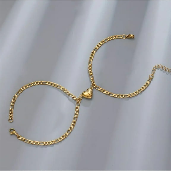 Magnetic Heart Couple Bracelets Set - Minimalist Gold and Silver Love Bracelets 2pcs