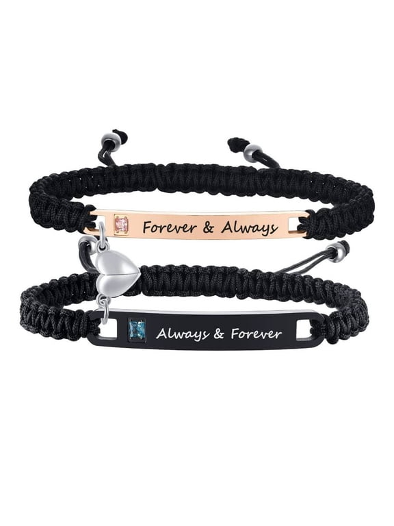 Magnetic Heart Couples Bracelet Set, Engraved "I Love You More" Braided Bracelets for Him & Her