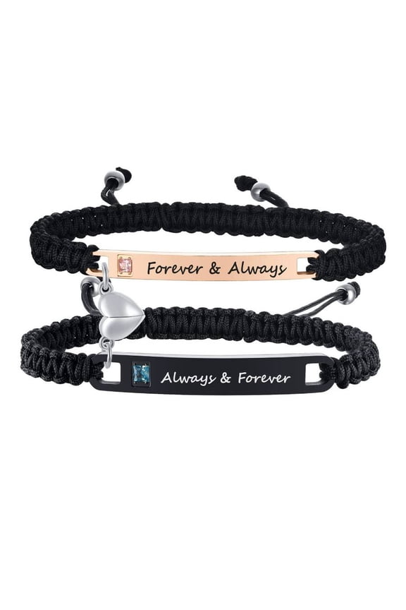 Magnetic Heart Couples Bracelet Set, Engraved "I Love You More" Braided Bracelets for Him & Her