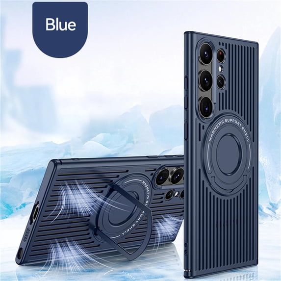 for Magnetic Heat Dissipatio case for Samsung Galaxy S23 Ultra, Compatible with MagSafe, Cooling Drop Protection, Adjustable Kickstand case, Ice Armour Cool Matte Material Phone Case,Blue