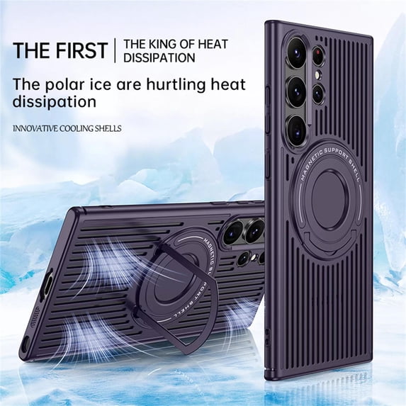 for Magnetic Heat Dissipatio case for Samsung Galaxy S23 Ultra, Compatible with MagSafe, Cooling Drop Protection, Adjustable Kickstand case, Ice Armour Cool Matte Material Phone Case,Purple