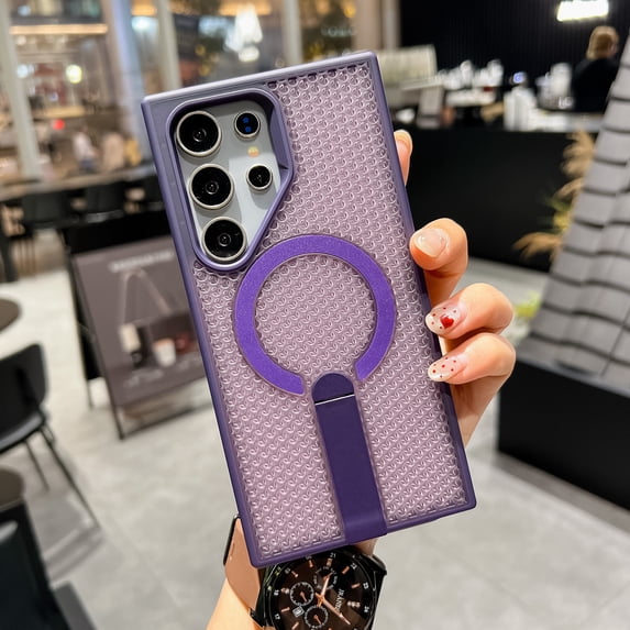 Magnetic Heat Dissipation Case for Samsung Galaxy S24 Ultra, Compatible with Magsafe, Drop Protection, Adjustable Kickstand Case, Armor Cool Matte Acrylic TPU Material for S24 Ultra - Purple