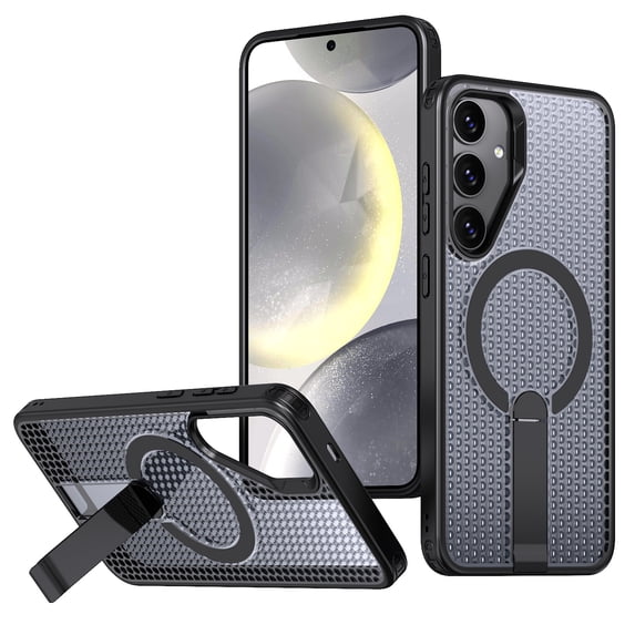Magnetic Heat Dissipation Case for Samsung Galaxy S25 Plus, Compatible with Magsafe, Drop Protection, Adjustable Kickstand Case, Armor Cool Matte Acrylic TPU Material for S25 Plus - Black