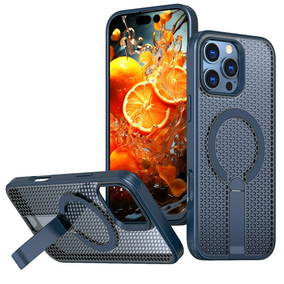 Magnetic Heat Dissipation Case for iPhone 15 Pro, Compatible with Magsafe, Drop Protection, Adjustable Kickstand Case, Armor Cool Matte Acrylic TPU Material for iPhone 15 Pro - Blue