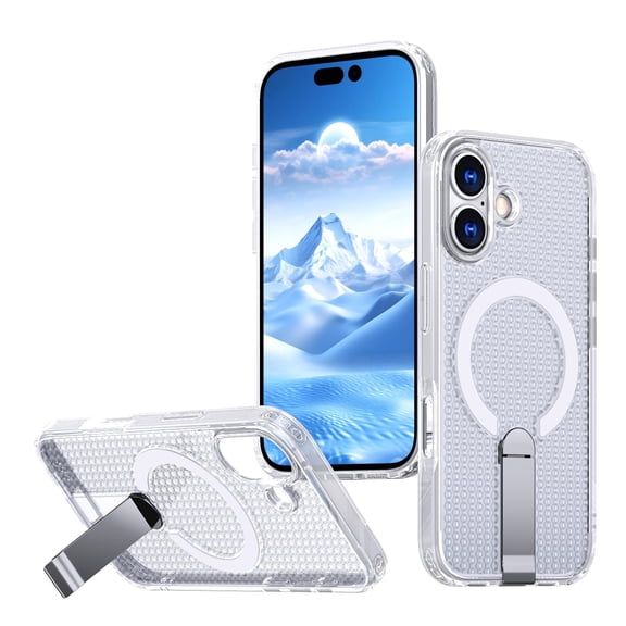 Magnetic Heat Dissipation Case for iPhone 17, Compatible with Magsafe, Drop Protection, Adjustable Kickstand Case, Armor Cool Matte Acrylic TPU Material for iPhone 17 - Clear
