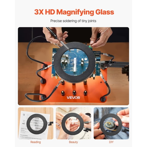 Magnetic Helping Hands Soldering Station,2-In-1 Third Hand Soldering Tool - 3X LED Magnifying Lamp&5 Flexible Arms,6 PCB Holders,Heavy-Duty Base Station for Electronic Repair Craft Hobby