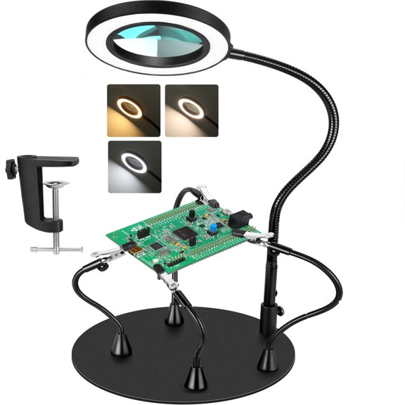 Magnetic Helping Hands Soldering Station with Magnifying Glass with light, PCB Holder 4 Flexible Arms Magnifier and Third Hand Tool for Electronic Repair Soldering Jewelry Craft