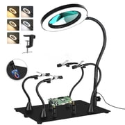 Magnetic Helping Hands Soldering Station, Magnifying Lamp Large Base Third Hand Jewelry Tool Hands Free Magnifier Weighted Base with 4 Magnetic Pillar Crafts Making Electronic Hobby