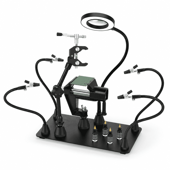 Magnetic Helping Hands Soldering Third Hand with 3X LED Magnifying Lamp, Flexible Arms