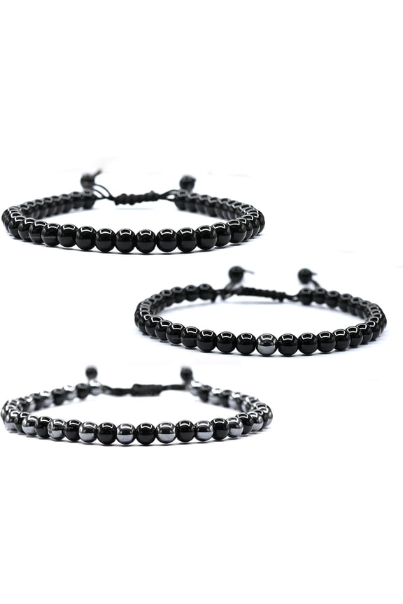Magnetic Hematite & Black Obsidian Bracelet Set  3 Pieces for Men & Women, Ankle/Wrist Wear, Energy Balance & Daily Style
