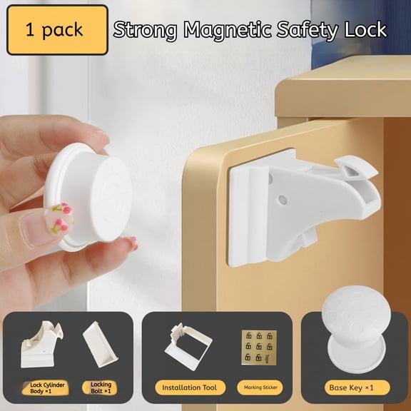 Magnetic Hidden Child Safety Locks, No Drill Invisible Cabinet & Drawer Latches with Induction Design