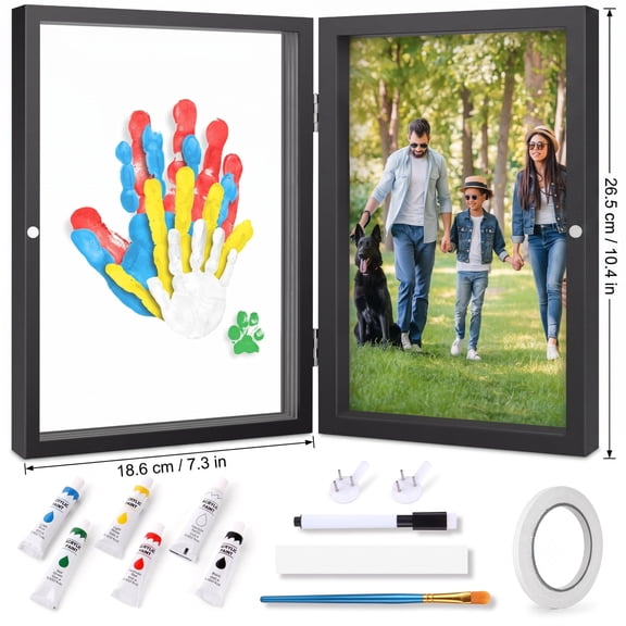 Magnetic Hinged Double-Sided Handprint Photo Frame DIY Craft Kit, Complete Acrylic Paint Set Custom Family Couple Memory Keepsake Decor Gift,A