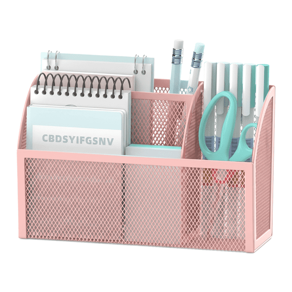 Magnetic Holder, Pink Wall Mount Wire Mesh Pencil Holder – Space-Saving Organizer for Small Items, Home Office, 1 Pack
