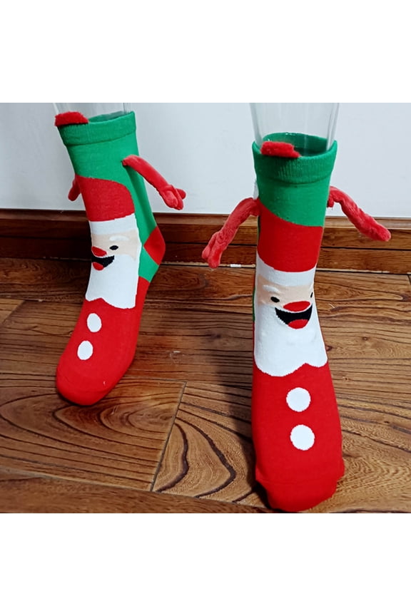 Magnetic Holding Hands Socks Couple Matching Mid Tube Breathable Polyester Cute 3D Doll Interactive Hand Holding Novelty Socks for Men Women Lovers Valentine Christmas Funny Gift Party Wear