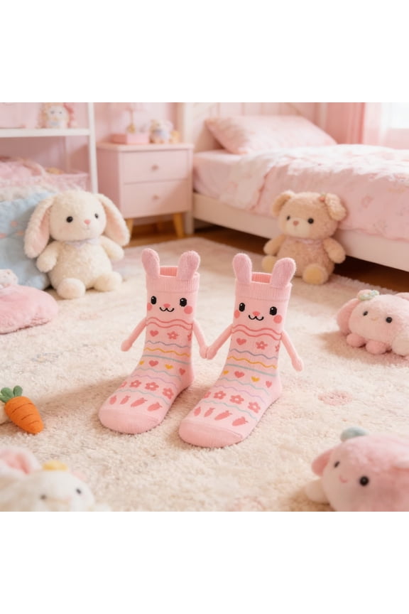 Magnetic Holding Hands Socks, Easter Bunny Socks for Kids Women, Funny Gifts for Easter Basket Stuffers