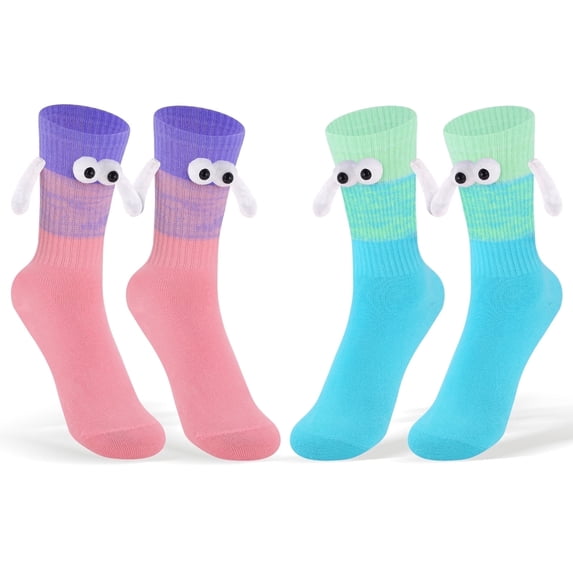 Funny Magnetic Holding Hands Socks for Women Men Teens Couples Best Friends - Cute Crazy Novelty Silly 3D Cartoon Socks -Valentines Anniversary Birthday Fun Gag Gifts Idea Christmas Stocking Stuffer