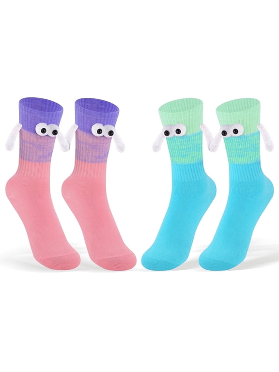 Funny Magnetic Holding Hands Socks for Women Men Teens Couples Best Friends - Cute Crazy Novelty Silly 3D Cartoon Socks -Valentines Anniversary Birthday Fun Gag Gifts Idea Christmas Stocking Stuffer