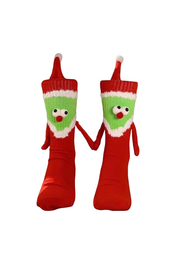 Magnetic Holding Hands Socks for Men and Women 4D Funny Couple Socks Holiday Gifts Red Free Size