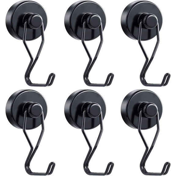 Magnetic Hooks, 100 lb Heavy Duty Neodymium Magnet Hook with Rust Proof for Indoor Outdoor Hanging,Refrigerator,Grill,Kitchen,Key Holder,Black - 6pcs