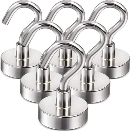 Magnetic Hooks, 25Lbs Strong Heavy Duty Cruise Magnet S-Hooks for Classroom, Fridge, Hanging, Cabins, Grill, Kitchen, Garage, Workplace and Office etc, (6 Pack-Silver),Screw in Hooks