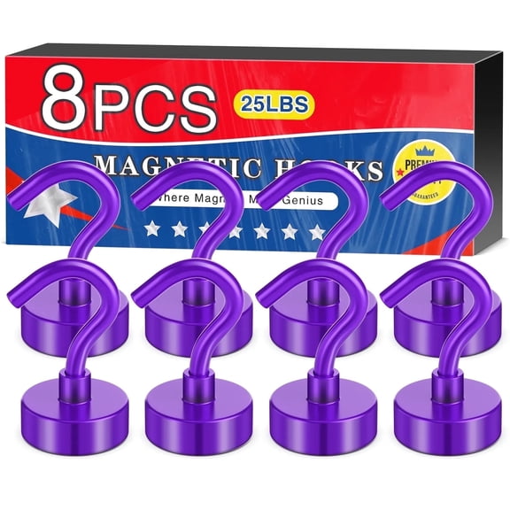 Magnetic Hooks, 25lbs Magnets with Hook, 8 Pack Heavy Duty Magnetic Hook for Cruise, Grill, Home, Refrigerator, Lock Accessories, Purple