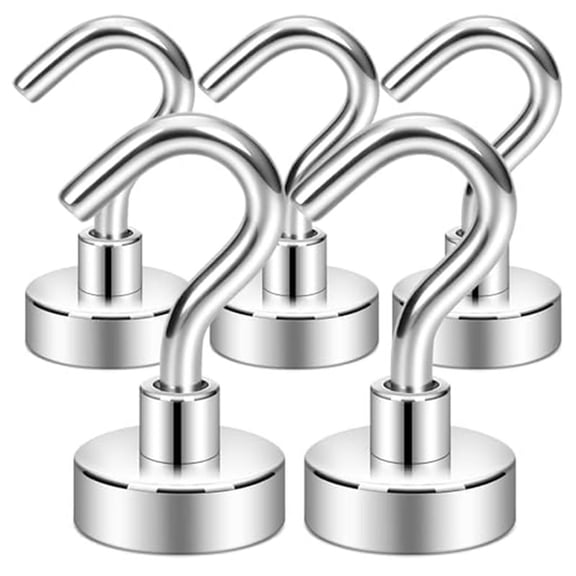 Magnetic Hooks,27Lb Heavy Duty Earth Magnets with Hook for Refrigerator,Cruise Hanging, (Silver, Pack of 5)