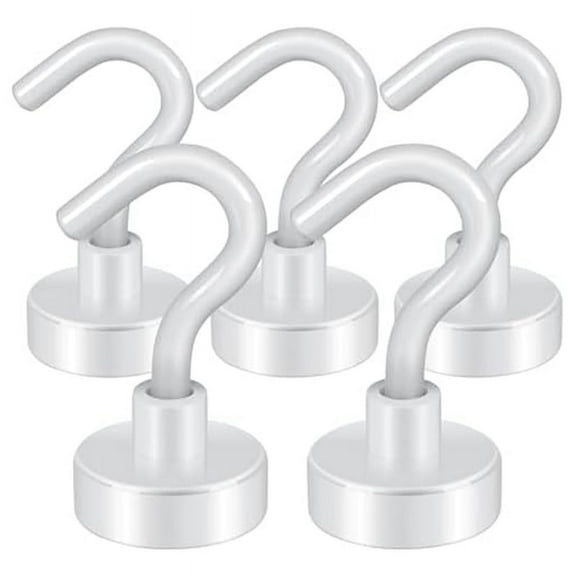 Magnetic Hooks,27Lb Heavy Duty Earth Magnets with Hook for Refrigerator,Cruise Hook for Hanging, (White, Pack of 5)