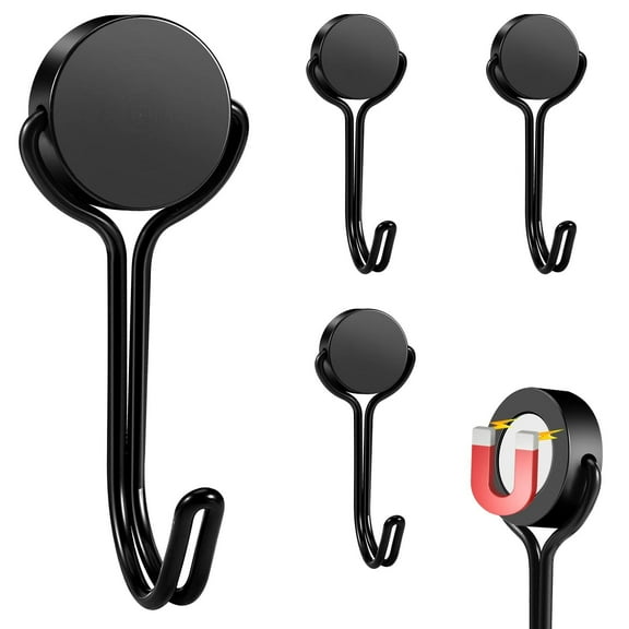 Magnetic Hooks 304 Stainless Steel Hooks Heavy Duty Magnets Hanging Hooks for Refrigerator Grill Toolbox Outdoor,Cruise Essentials Camper Accessories,4pack(Black,1.1in-2 40Lbs)