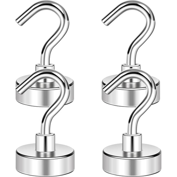 Magnetic Hooks, 30lbs Magnet Hooks for Cruise Cabins, Strong Refrigerator Magnets for Hanging, Fridge, Ceiling, Kitchen, Neodymium Magnets with Hooks for Decor - 4 Pcs