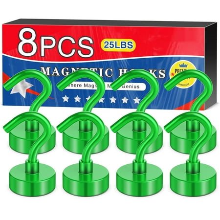 Magnetic Hooks, 8 Pack Strong Magnetic Hooks Cruise for Hanging, 25lbs Magnets with Hook for Cruise Cabins, Garage, Grill, Lock Accessories, Green