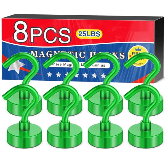 Magnetic Hooks, 8 Pack Strong Magnetic Hooks Cruise for Hanging, 25lbs Magnets with Hook for Cruise Cabins, Garage, Grill, Lock Accessories, Green