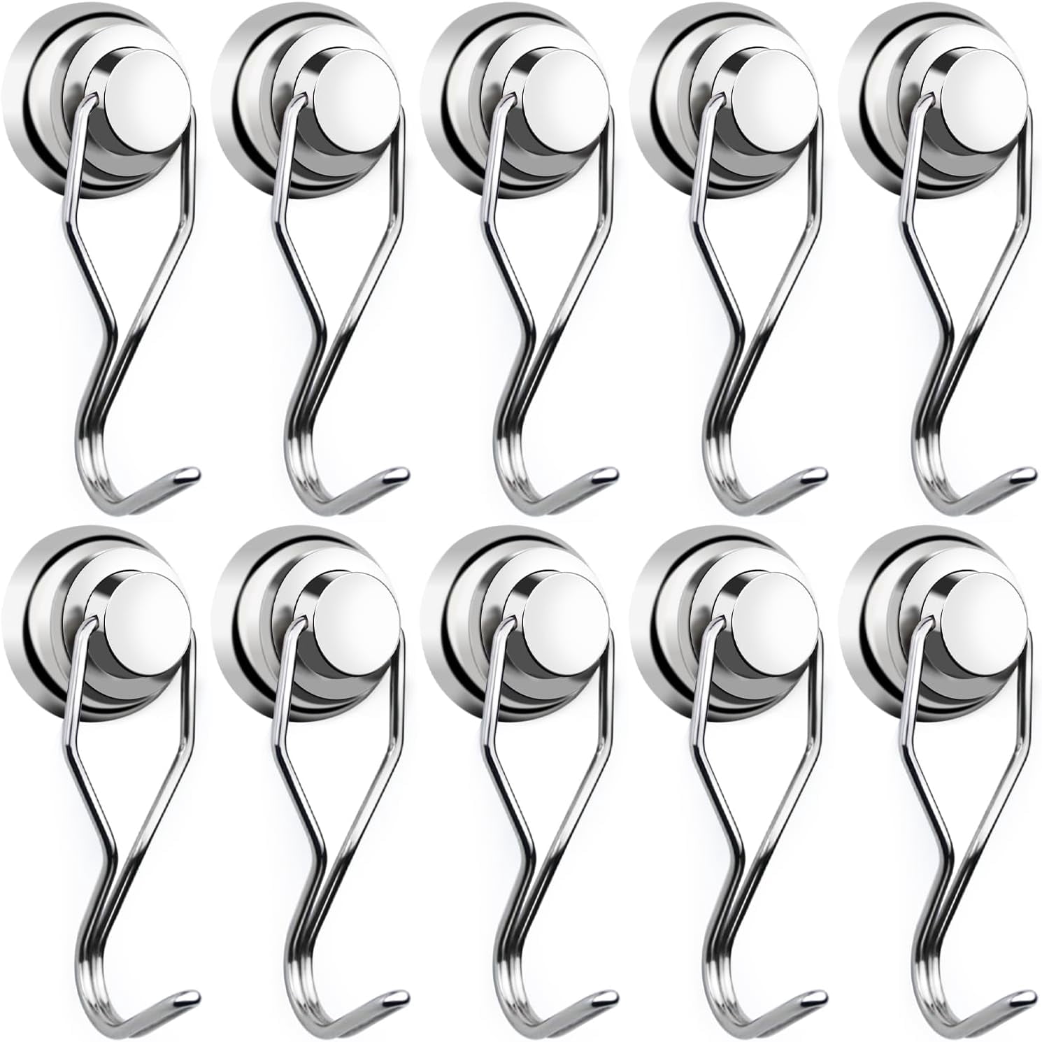 Magnetic Hooks,80LB+ Magnet Hooks Heavy Duty with Swivel Swing 10 Pack Strong Neodymium Magnetic Hook for Cruise Cabins Refrigerator Hanging Garage Workshop Office and Kitchen Silver