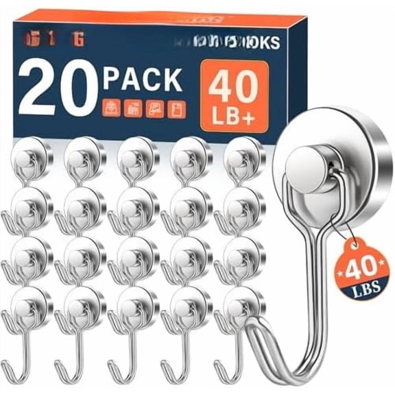 Magnetic Hooks for Cruise Cabins, 20 Pack Strong Neodymium Magnet Hook for Hanging, 40lb+ Magnetic Hooks Heavy Duty for Refrigerator, Metal Hooks for Classroom, Ceiling, Garage, RV Essentials