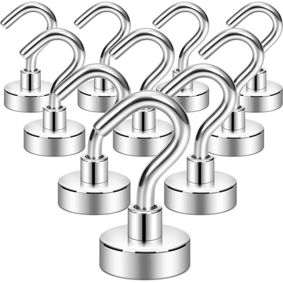 Magnetic Hooks, Heavy Duty 30lb+ Strong Magnet Hook for Cruise Cabins, Cruise Ship Essentials for Hanging, Metal Wall Refrigerator Hangers (Silver White, 10 Pack)