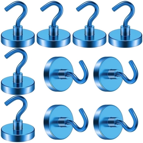 Magnetic Hooks Heavy Duty Blue 80Lbs Capacity Neodymium 10 Pack