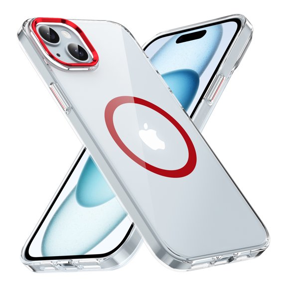 Magnetic Hybrid Clear Case for iPhone 13 - [Compatible with MagSafe] [Not Yellowing] Hard Transparent Back Phone Case Cover,Scratch-Resistant Back,Drop Proof,Shockproof Phone Case,Red