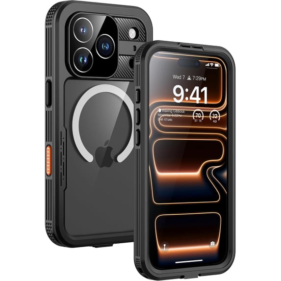 Magnetic IP68 Waterproof Dustproof Phone Case for iPhone 17 / 18 Pro Max (6.9"), Heavy Duty Full-Body Rugged Protective Cover with Built-in Screen Protector,Black