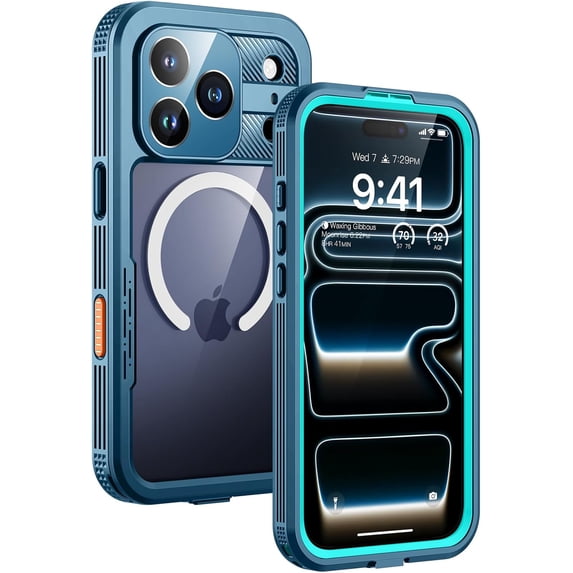 Magnetic IP68 Waterproof Dustproof Phone Case for iPhone 17 / 18 Pro Max (6.9"), Heavy Duty Full-Body Rugged Protective Cover with Built-in Screen Protector,Blue