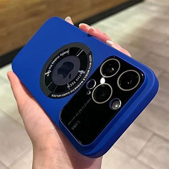 Magnetic For IPhone 12 Pro Max Case Logo View, Window Glass Lens Camera Protector ,Compatible with Magsafe, Women Men Shockproof Hard Slim Matte Cases Cover for IPhone 12Pro Max 6.7 "Dark blue