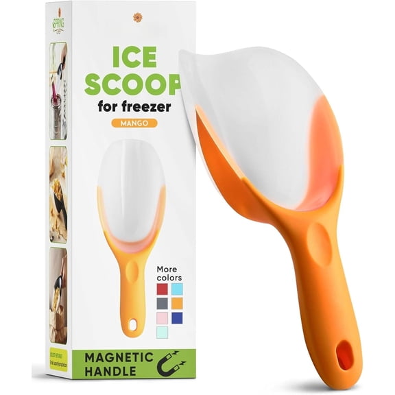 Magnetic Ice Scoop for Freezers and Ice Makers - Multipurpose BPA-Free Plastic Scoop with Soft Grip - Kitchen Food Scoop for Flour, Rice, Popcorn, Dog Food - Dishwasher Safe